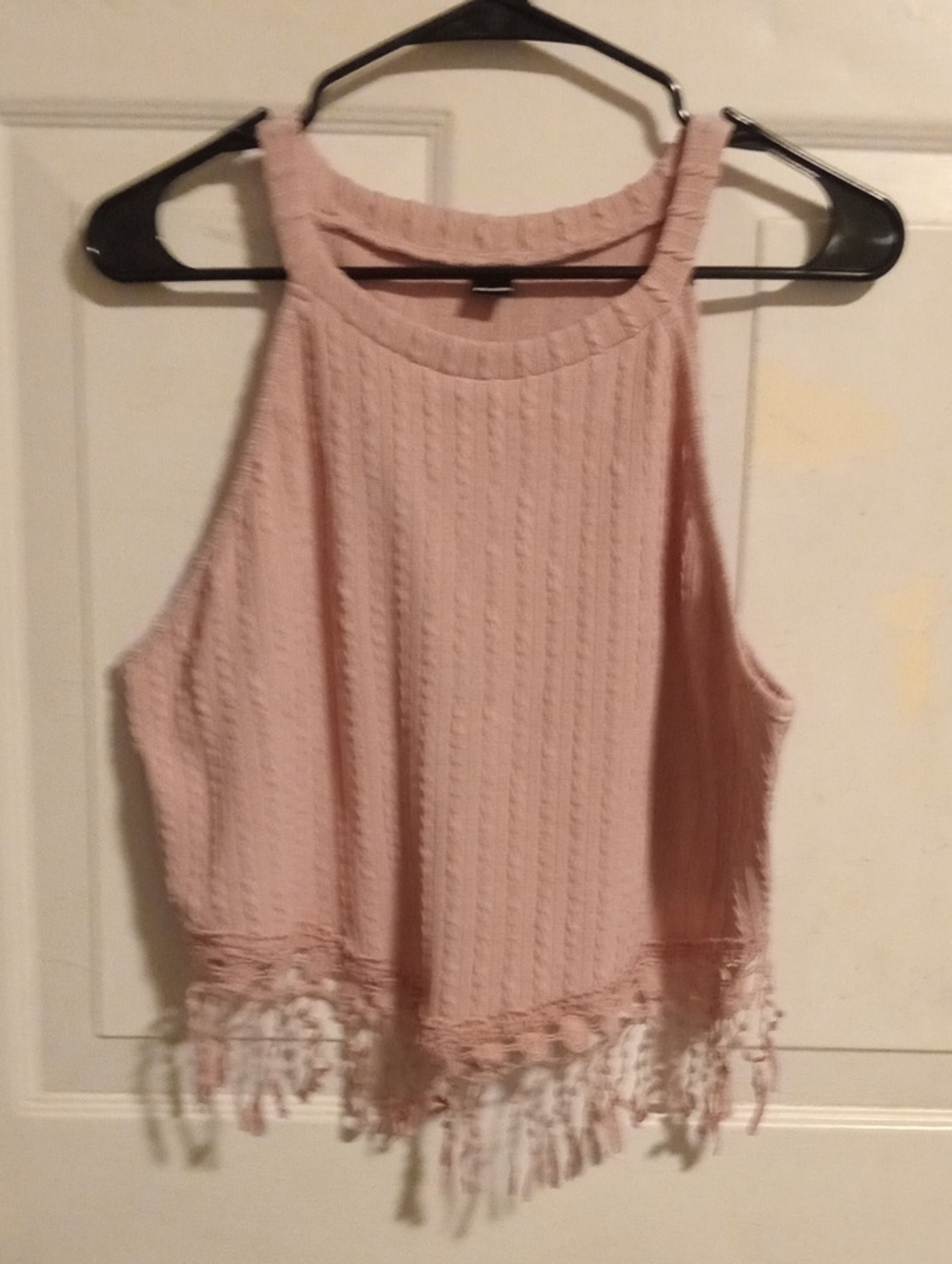 SHEIN Blush Pink Knit Tank with Fringe Hem
